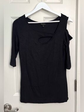 Goldray Asymmetrical Cold Shoulder Ribbed Top NWOT